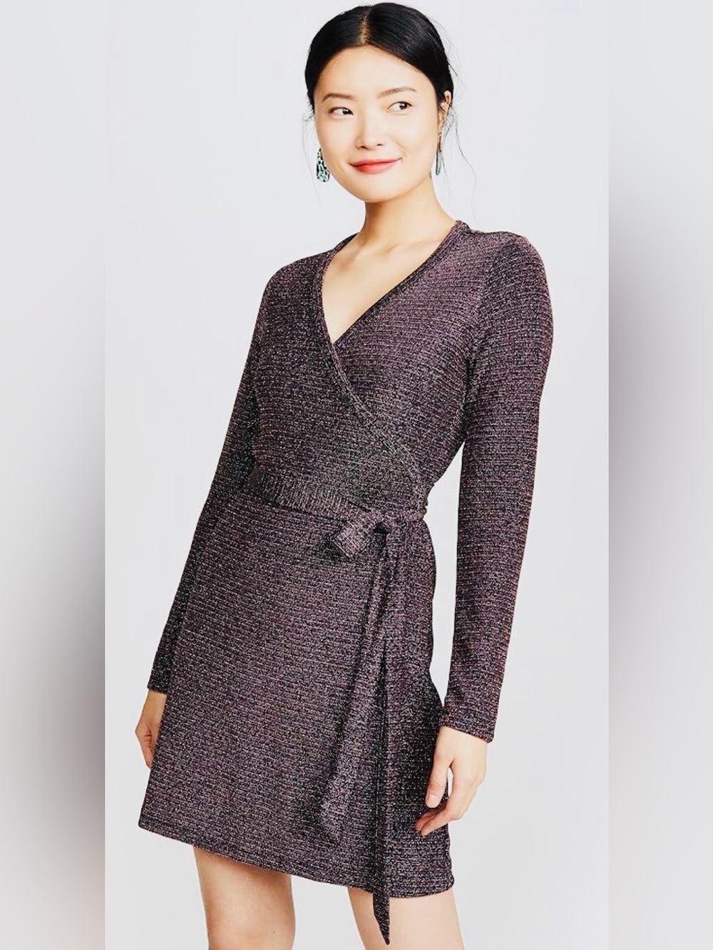 Paige Lucielle Metallic Long-Sleeve Wrap Dress ZB14